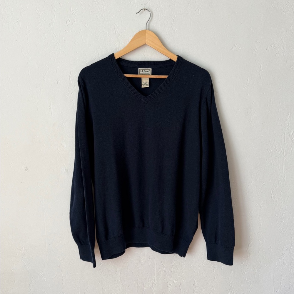 Vintage LL Bean Cotton / Cashmere V Neck Navy Sweater Men’s Large